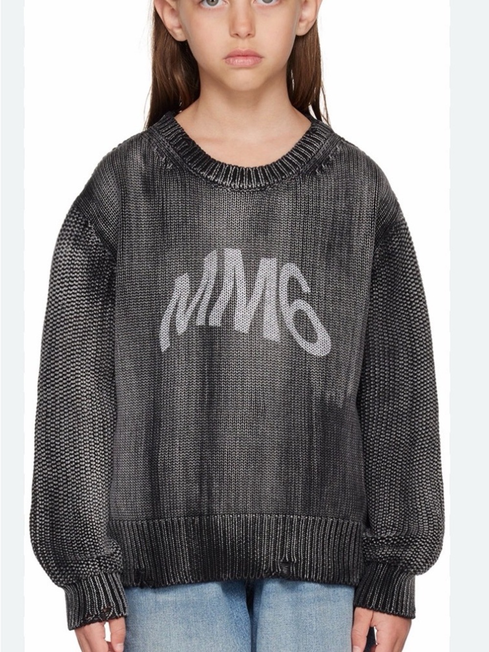 MM6 Maison Martin Margiela Black Washed Crewneck Sweater with White Logo